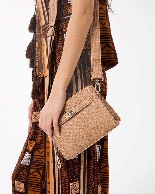 Mini bolso cognac con bandolera removible, COGNAC