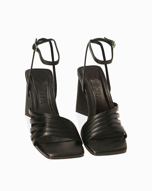 Sandali neri, tacco scultura 9 cm, BLACK