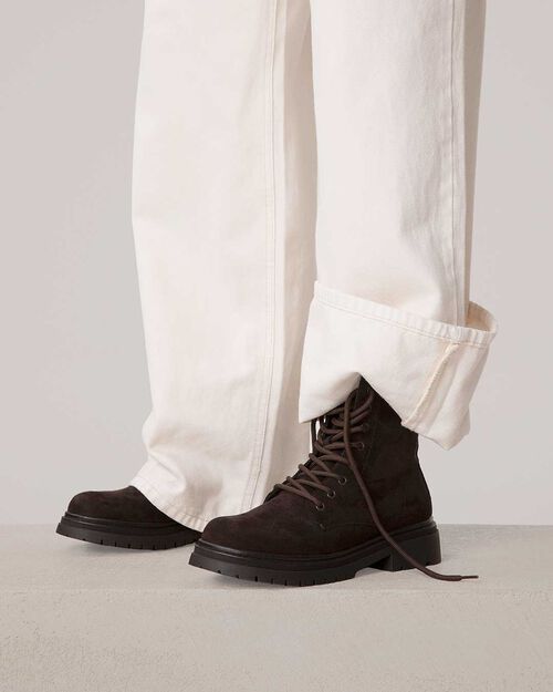 Dark brown combat boot with 4.3 cm heel, DK BROWN