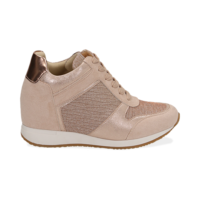 Baskets A Paillettes Or Rose Avec Talon Compense Primadonna Collection