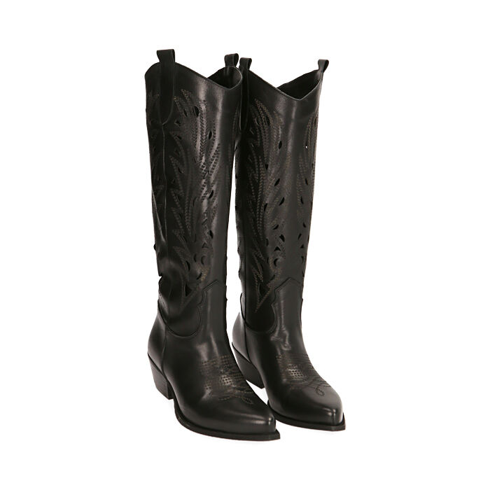 Santiags femme ajour s noir en cuir talon 5 cm Primadonna