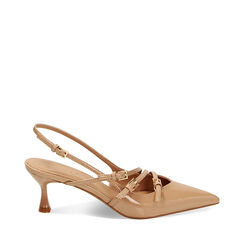 Décolleté slingback nude in vernice, tacco 6 cm, Primadonna, 232118220VENUDE036, 001a