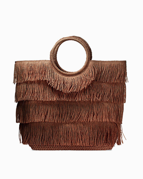 Borsa mare con frange marrone, BROWN