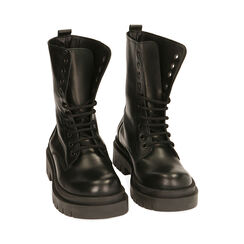 Botas militares de cuero negro, tacón de 4 cm., Rebajas, 20A552040PENERO035, 002 preview