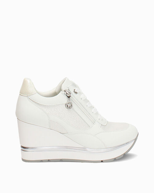 Baskets blanches talon 8 cm, WHITE