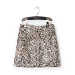 Minigonna beige in eco-pelle con zip, effetto snake skin, Saldi, 136501801PTBEIGL, 001a