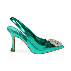 Décolleté slingback gioiello verdi, tacco 9,5 cm, Primadonna, 212126328LMVERD035, 001 preview