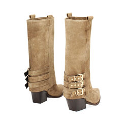 Tronchetti texani in camoscio taupe con tacco 6 cm, Primadonna, 261020629CMTAUP041, 004 preview