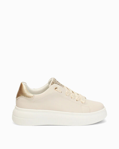 Sneakers beige tacco 5 cm, BEIGE
