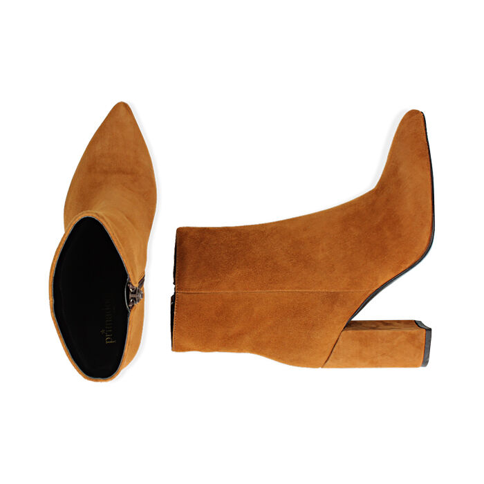 Botines para mujer color cuero en gamuza,tacón 9 cm | Primadonna Collection