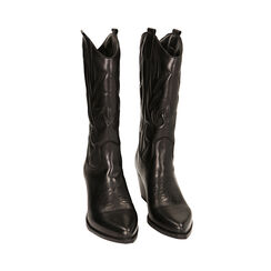 Stivali texani neri in pelle, tacco 7,4 cm, Primadonna, 22B805002PENERO038, 002 preview