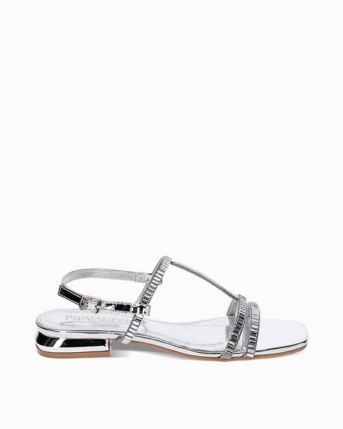 Sandali bassi argento a specchio con pietre, SILVER