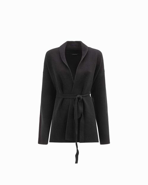 Cardigan noir avec ceinture &agrave; la taille, BLACK