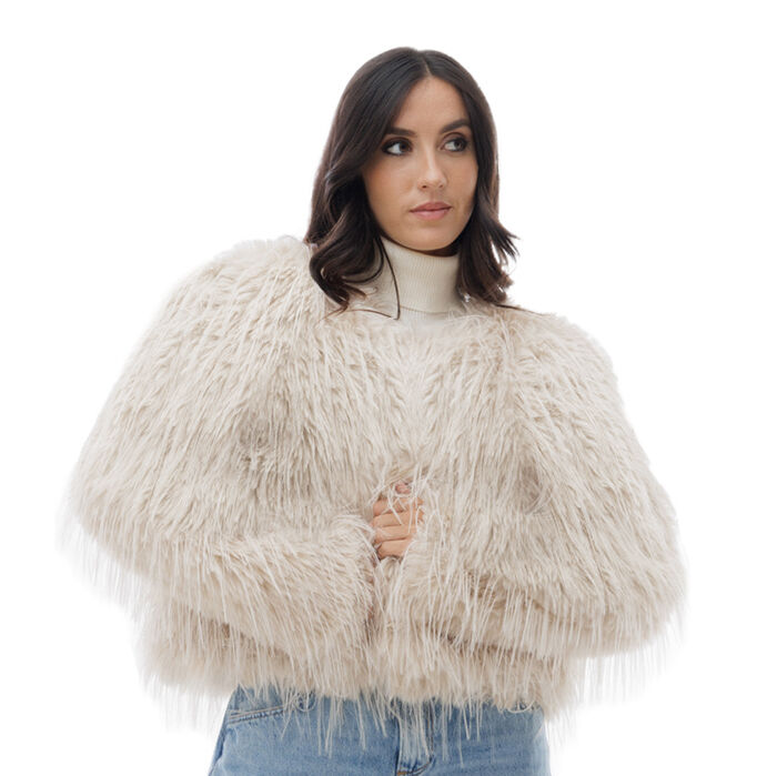Cappotto beige corto in pelo sintetico Primadonna Collection