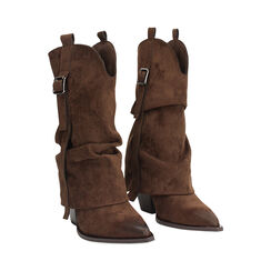 Texani con gambale arricciato in microfibra testa di moro, Primadonna, 263063906MFMORO040, 002 preview