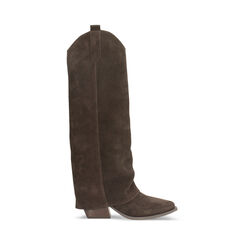 Bottes en daim brun foncé avec talon de 7,2 cm, Primadonna, 26B800516CMMORO037, 001a