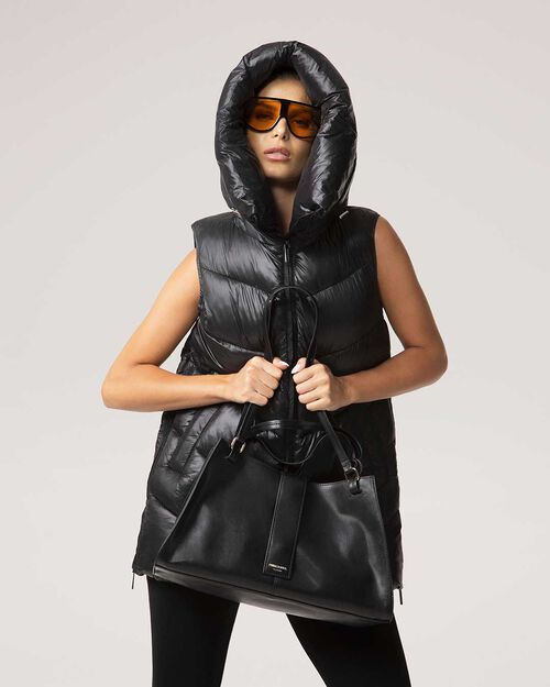 Bolso de mano negro con detalles dorados, BLACK