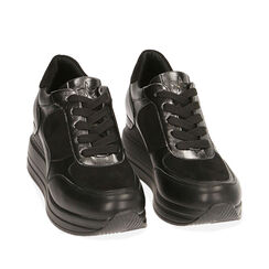 Sneakers nere in microfibra, zeppa 6 cm , Primadonna, 202817247MFNERO037, 002a
