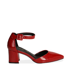 D&eacute;collet&eacute; rosse in vernice con cinturino, tacco 6 cm , Scarpe, 144942232VEROSS035, 001a
