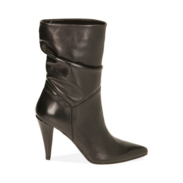 Ankle boots neri in pelle, tacco 10 cm , Primadonna, 20L660062PENERO035