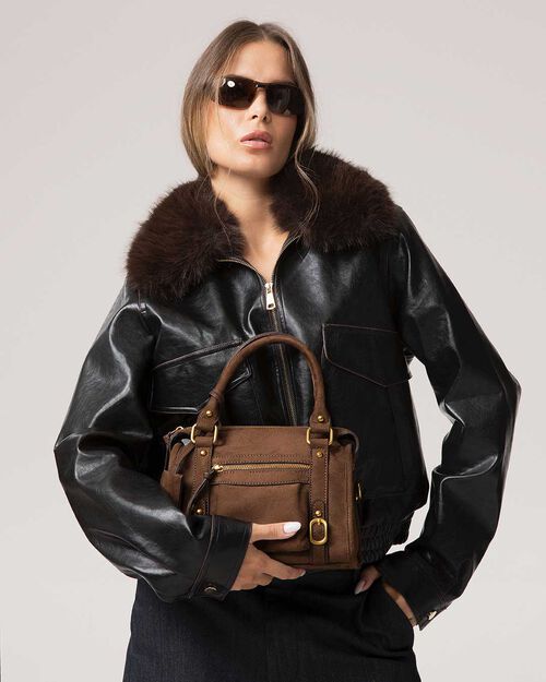 Mini bag camel con tracolla removibile, CAMEL