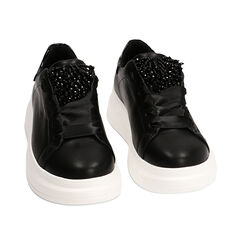 Sneakers nere con perle, suola 4,5 cm, Primadonna, 222866052EPNERO035, 002 preview