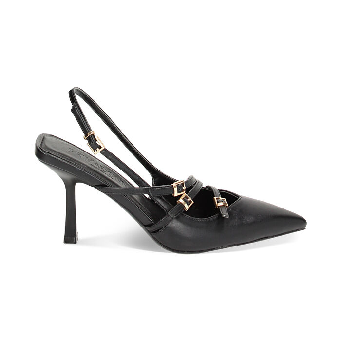 Décolleté slingback nere, tacco 8,5 cm, Ultime occasioni, 232161225EPNERO035