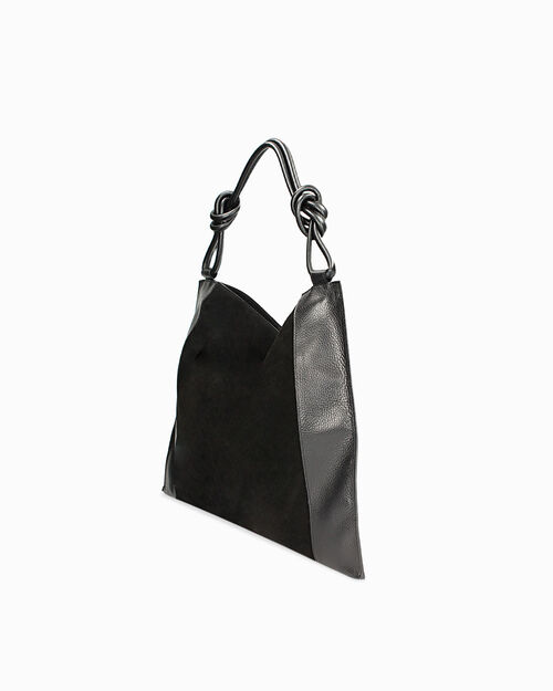 Borsa a spalla donna nera in camoscio, 