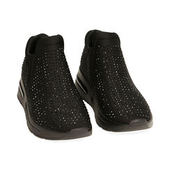 Slip-on nere con strass, zeppa 5 cm, Primadonna, 222816502LYNERO035, 002 preview