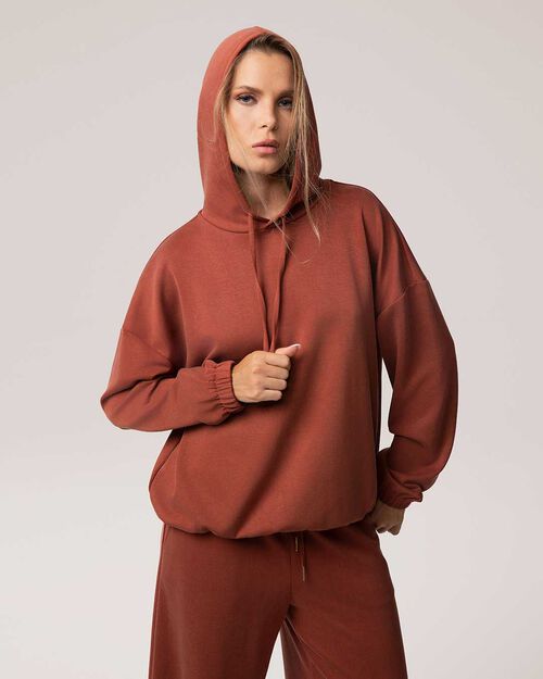 Sweat orange avec capuche pour femme, ORANGE