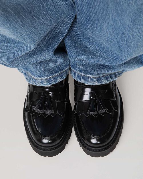 Mocassini neri con tacco 3,8 cm, BLACK