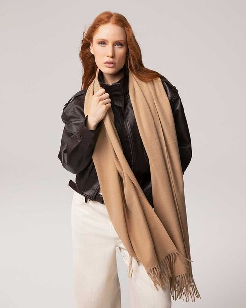 Camel scarf with long fringes, CAMEL