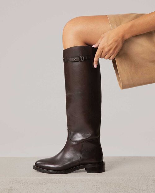 Botas marr&oacute;n oscuro con hebilla elegante, DK BROWN