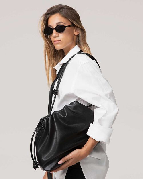Borsa a spalla nera con tracolla removibile, BLACK