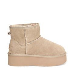 Bottines d'hiver taupe en daim avec talon de 4,5 cm, Primadonna, 26N801250CMTAUP035, 001a
