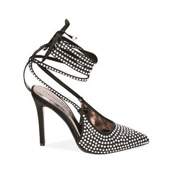 Décolleté lace-up nere in raso, tacco 11 cm , Primadonna, 204939401RSNERO036, 001a