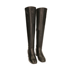 Botas por encima de la rodilla negras de piel, tacón de 6 cm., Primadonna, 20L690006PENERO036, 002a