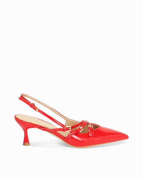 D&eacute;collet&eacute; slingback femme rouges avec lani&egrave;res, RED