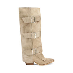 Stivali texani taupe in camoscio, tacco 7 cm, Scarpe, 23L600303CMTAUP035, 001 preview