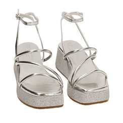 Sandali argento, zeppa glitter 5,5 cm, 214958502LMARGE037, 002a