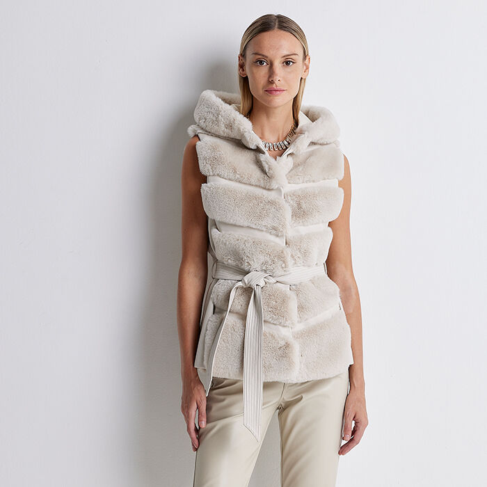 Cappotto smanicato panna cappuccio, Primadonna, 226500221FUPANNL