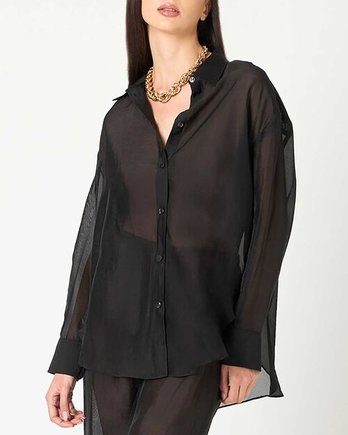 Chemise femme noire en tissu, 