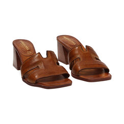 Mules open toe cognac in pelle tacco 7 cm, Primadonna, 277253416PECOGN035, 002 preview
