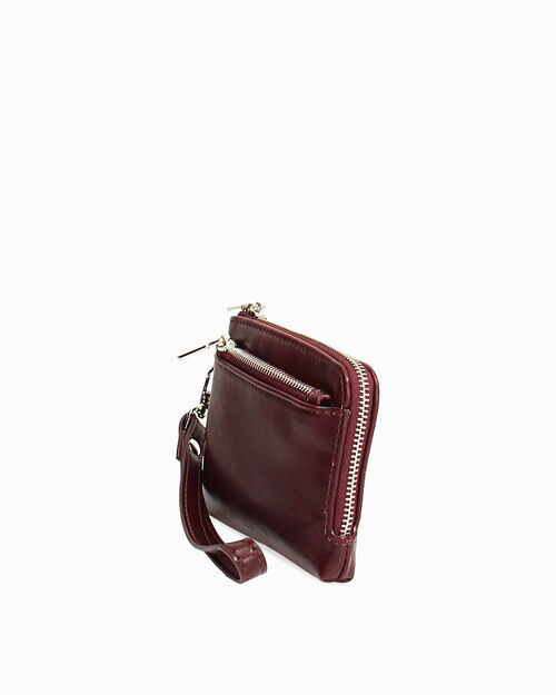 Portafoglio bordeaux con zip argentata, BURGUNDY