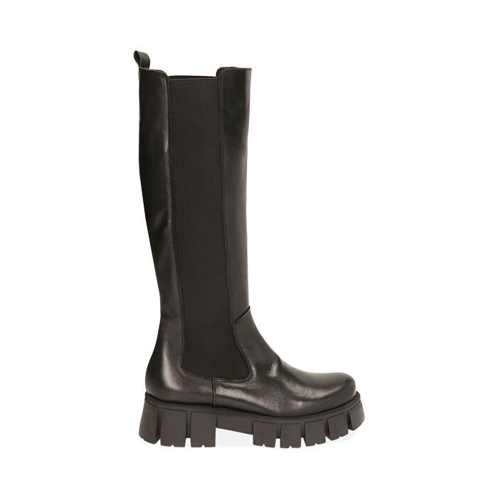 Botas negro de cuero, tacón 7 cm , Special Price, 18L622290PENERO036