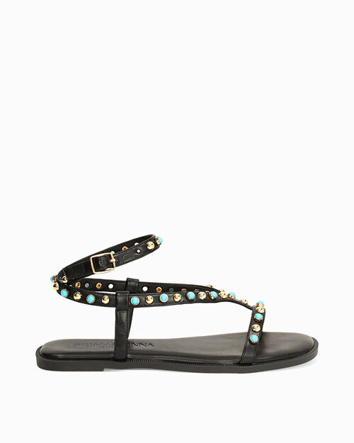 Sandali bassi neri con borchie, BLACK