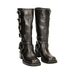 Stivaletti biker con fibbie neri in pelle, Primadonna, 22A507775PENERO035, 002 preview