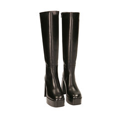 Bottines en cuir noir à plateforme, talon de 10 cm, Primadonna, 20A520700PENERO036, 002a