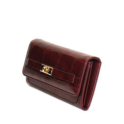 Portefeuille bordeaux en matériau synthétique effet coco, Primadonna, 265705011CCBORDUNI, 002a