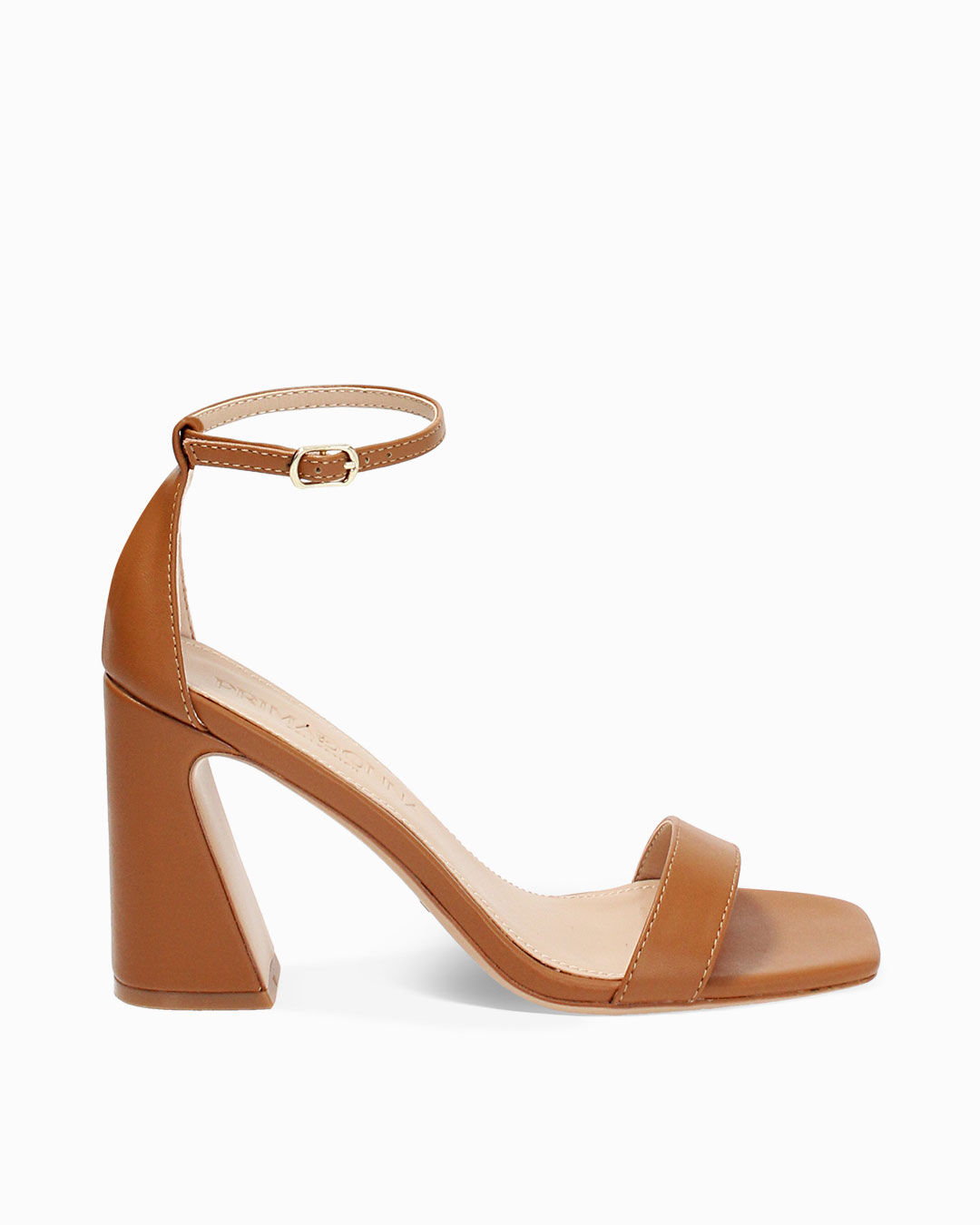 Sandalo donna cognac, con tacco largo alto 9 cm